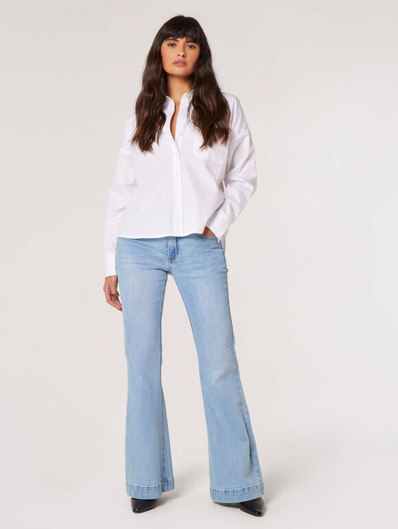 Oversized Cotton Poplin Shirt, White, large