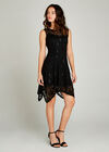 Sequin Lace Hanky Hem Skater Dress, Black, large