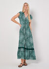 Scarf Print Crochet Detail Maxi Dress, Green, large