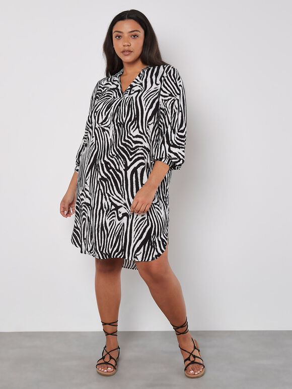 Curve Zebra Print Mini Dress, Black, large