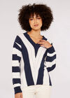 Chevron Pointelle Tunic Jumper, Navy, large