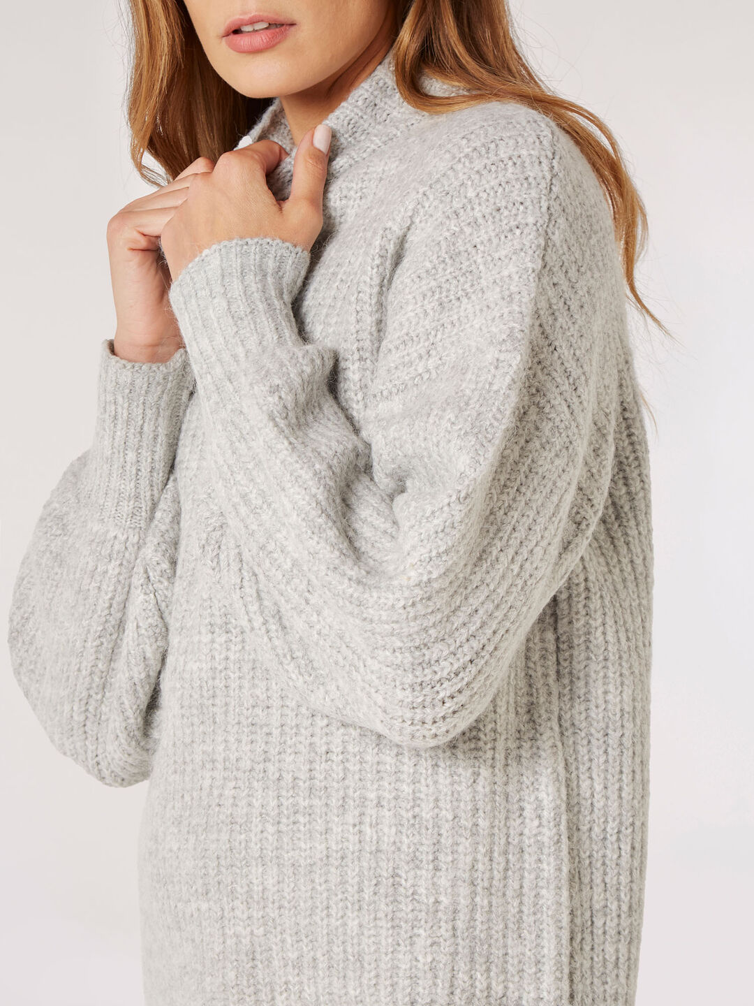 Grey Ribbed Knitted Oversized Jumper Dress