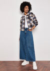 Brushed Check Cropped Jacket, Blue, large