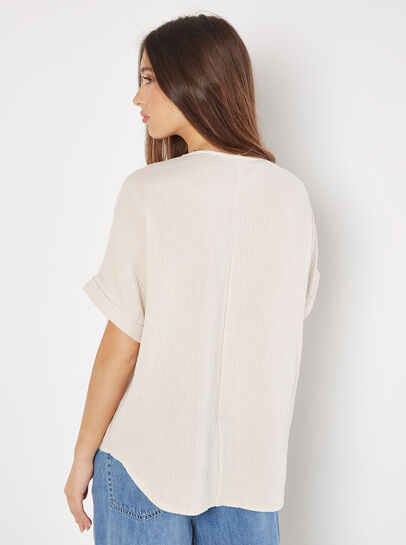Textured Cotton Pleat Front Top