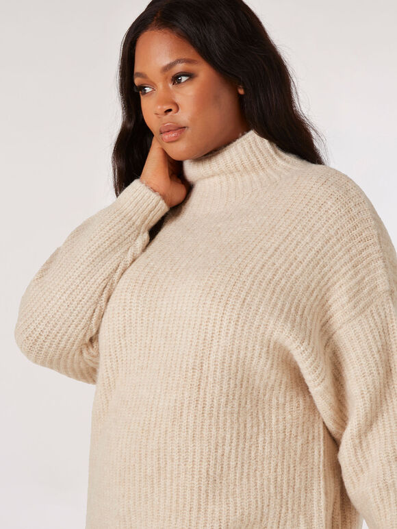 Plus Stone Rib Knitted High Neck Sweater