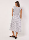 Polka Dot Smocked Midi Dress, White, large