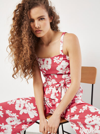 Floral Silhouette Wide-Leg Jumpsuit