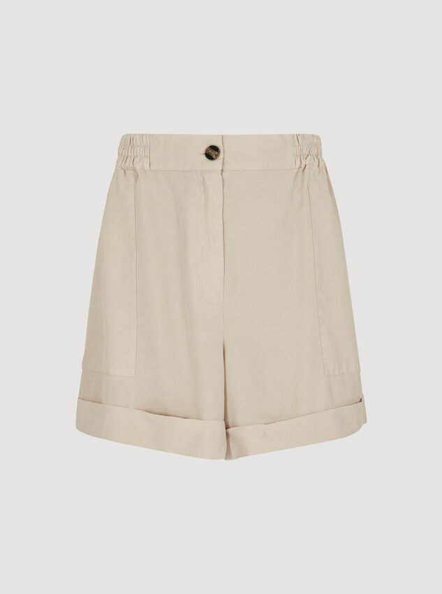 Rolled Hem Woven Shorts, Stone, large