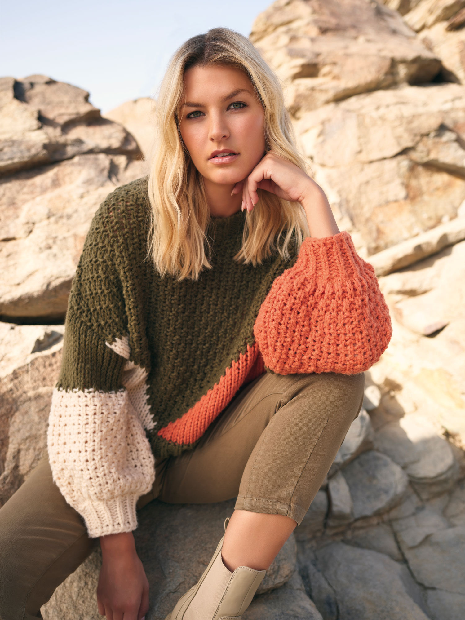 Colour Block Chunky Knit Jumper | Apricot Clothing