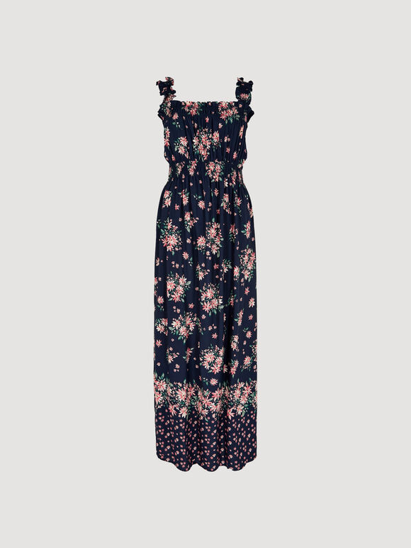 Floral Smocked Milkmaid Maxi Dress, Navy, large