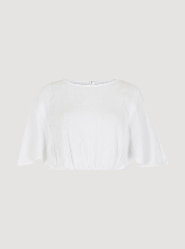 Textured Cotton Crop Top, White, large