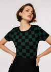 Chequered  Knit Top, Green, large