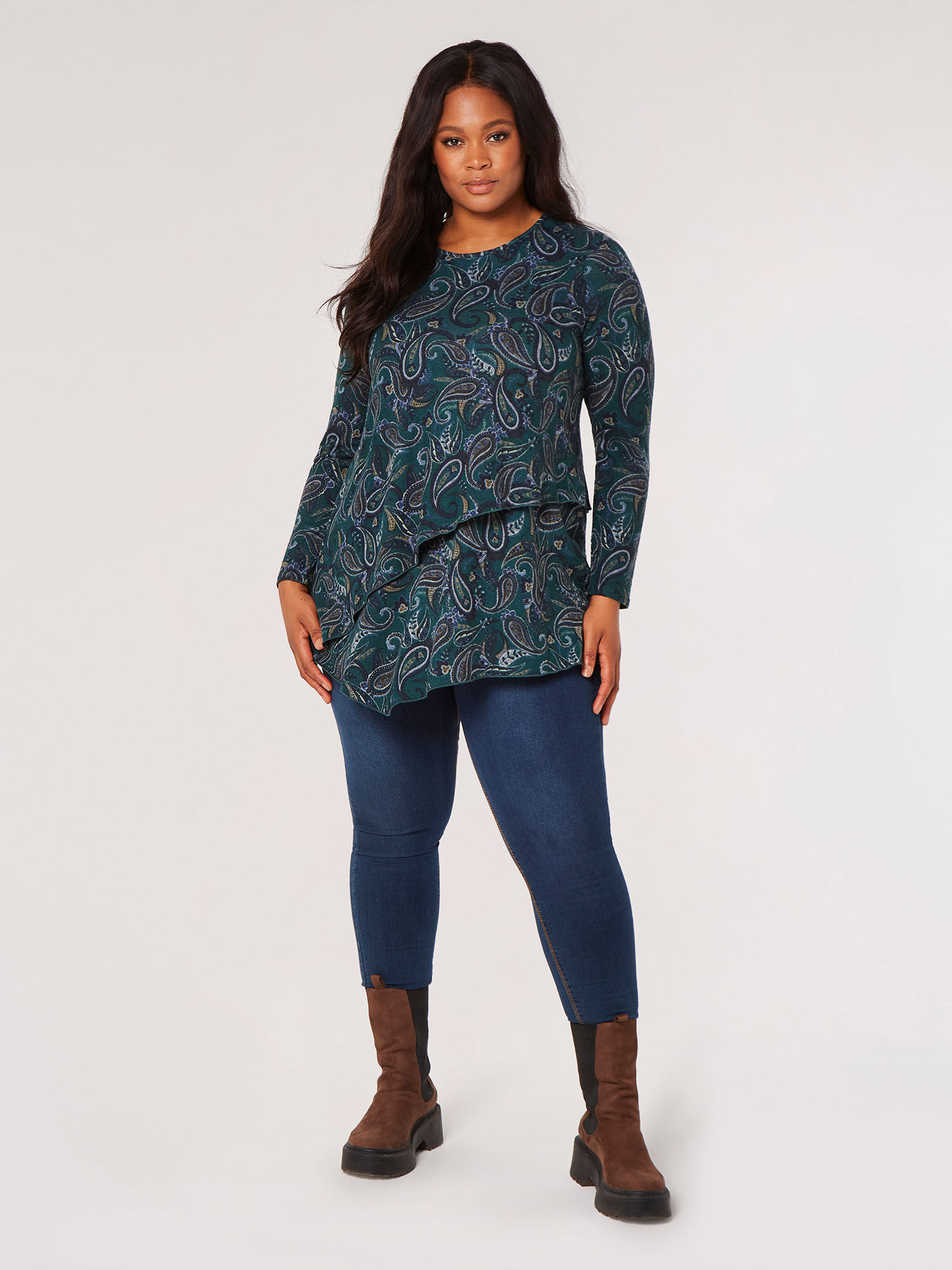 Curve Paisley Soft Touch Asymmetrical Top | Apricot Clothing