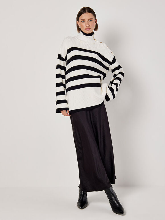 Button Detail Stripe Jumper, Black, large