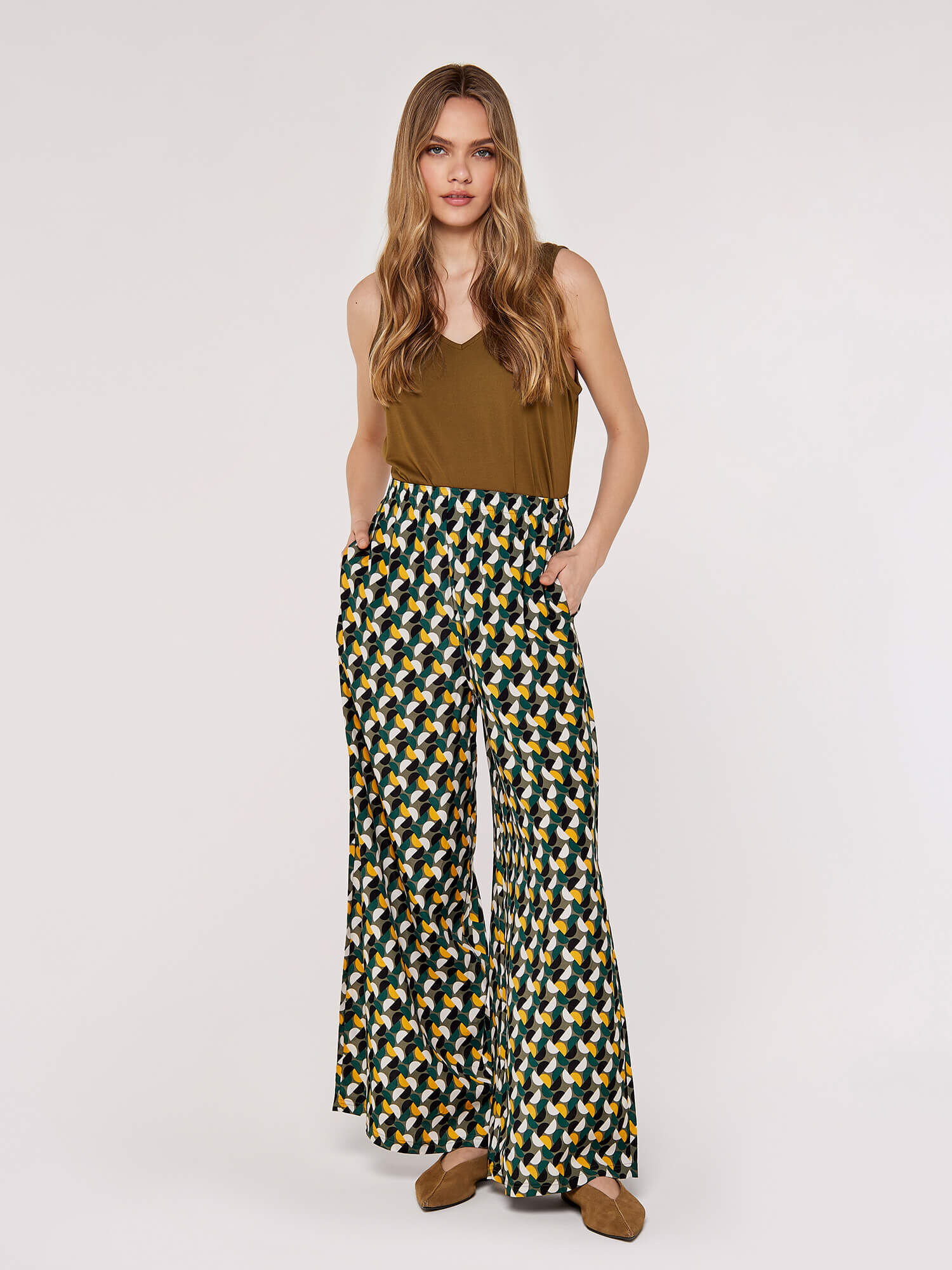Jersey Dogtooth Wide Leg Trousers