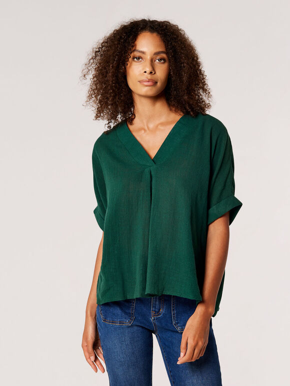 Relaxed-Fit V-Neck Blouse, Green, large