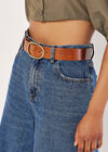Leather Gold Buckle Belt, Brown, large