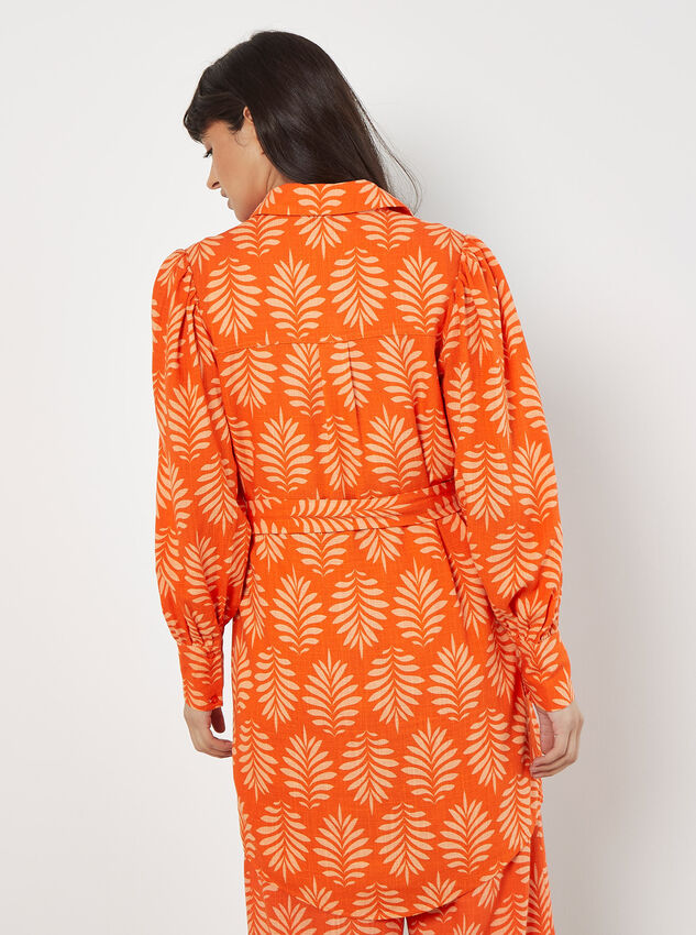 Geo Leaf Shirt Mini Dress, Orange, large