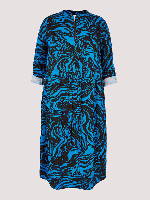 Curve Marble Swirl Midi Dress, Blue, large