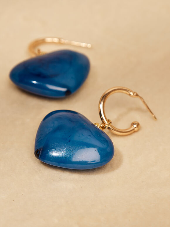 Gold Tone Heart Hoop Earrings, Blue, large