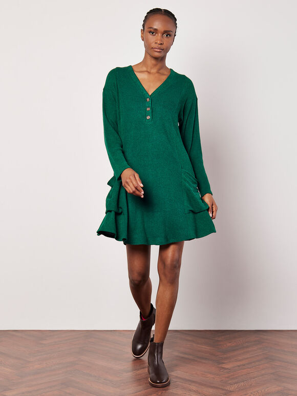 Soft Touch Rib Knit Mini Dress, Green, large