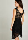 Sequin Lace Hanky Hem Skater Dress, Black, large