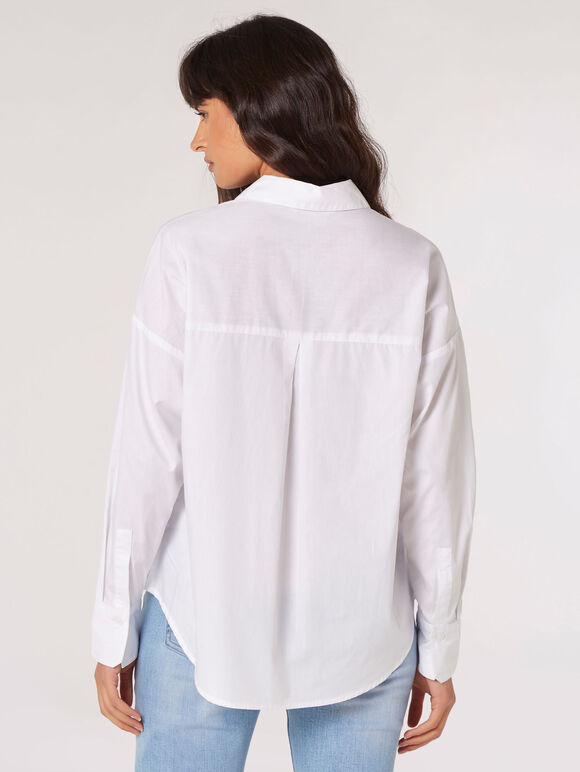 Oversized Cotton Poplin Shirt, White, large