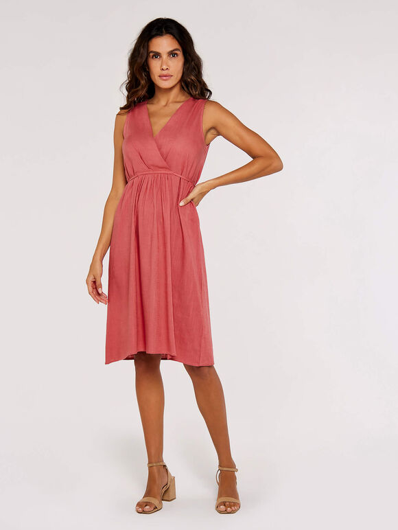 Linen Blend Wrap Mini Dress, Pink, large