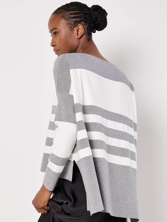 Stripe Knitted Jumper, Grey, large