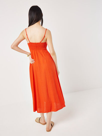 Linen Blend Camisole Midi Dress
