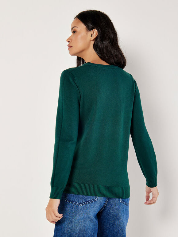 Diamond Pointelle Jumper, Green, large