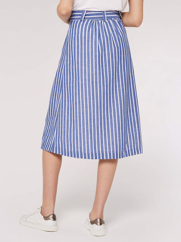 Striped Button Midi Skirt, Blue, large