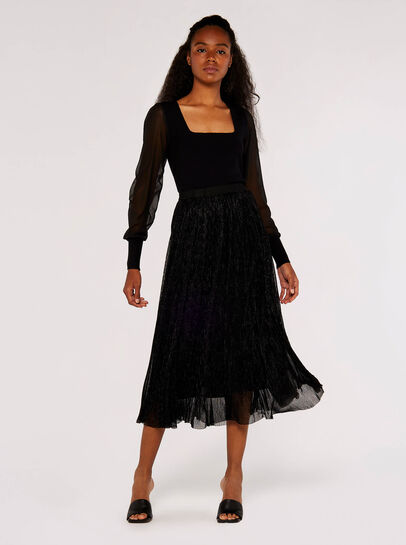 Lurex Pleated Midi Skirt