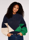 Colourblock Chunky Knit Jumper, Navy, large