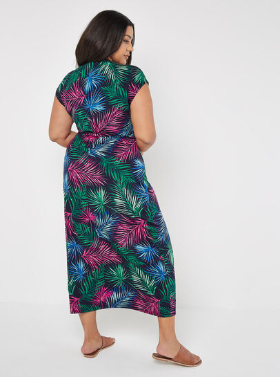 Curve Tropical Palm Wrap Maxi Dress