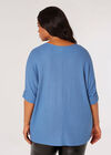 Curve Textured V-Neck Batwing Top, Blue, large