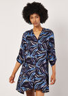 Abstract Swirl Shirt Mini Dress, Navy, large