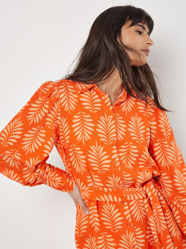 Geo Leaf Shirt Mini Dress, Orange, large