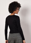 Ribbed Knit Front Clip Cardigan, Black, large