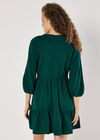 Textured Cotton Drawstring Mini Dress, Green, large