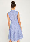 Pinstripe Button Tie Waist Dress, Blue, large