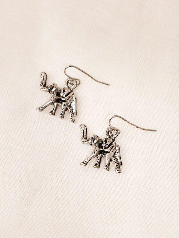 Silver Tone Elephant Hook Earrings, Assorted, large