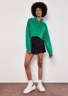 Cropped Zip Neck Sweatshirt, Green, large