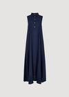 Linen Blend Shirt Maxi Dress, Navy, large