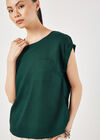 Linen Blend Split Back Oversized Top, Green, large