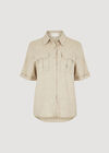 Linen Blend Short Sleeve Shirt, Stone, large