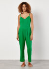 Linen Blend Camisole Jumpsuit, Green, large