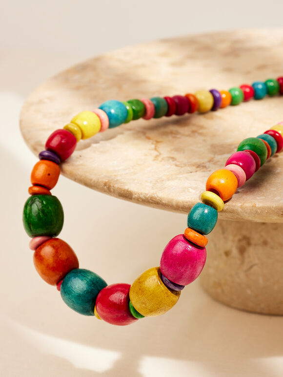 Colourful Wooden Beads Necklace, Assorted, large