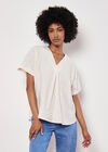 Pleat Detail V-Neck Top, White, large