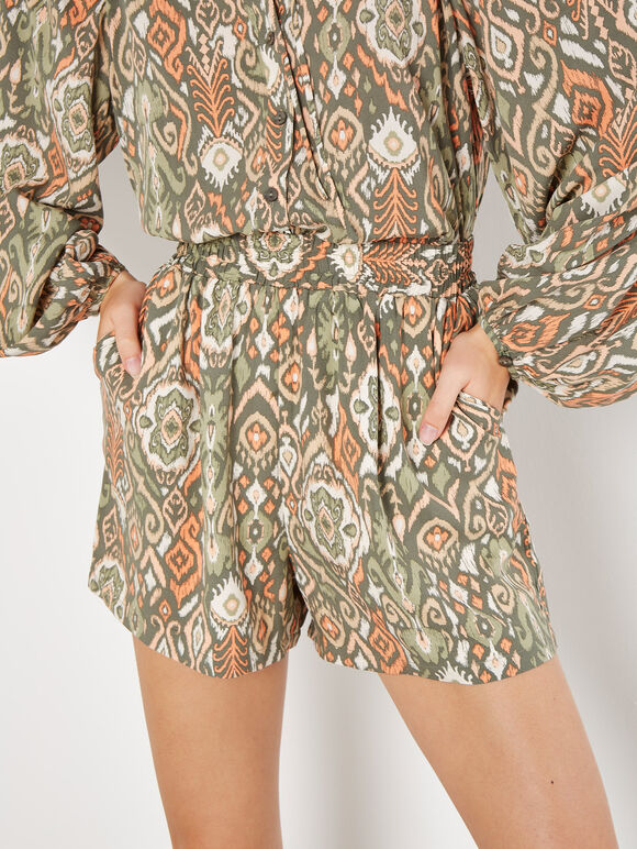 Ikat Print Oversized Blouse & Shorts Co-ord, , large